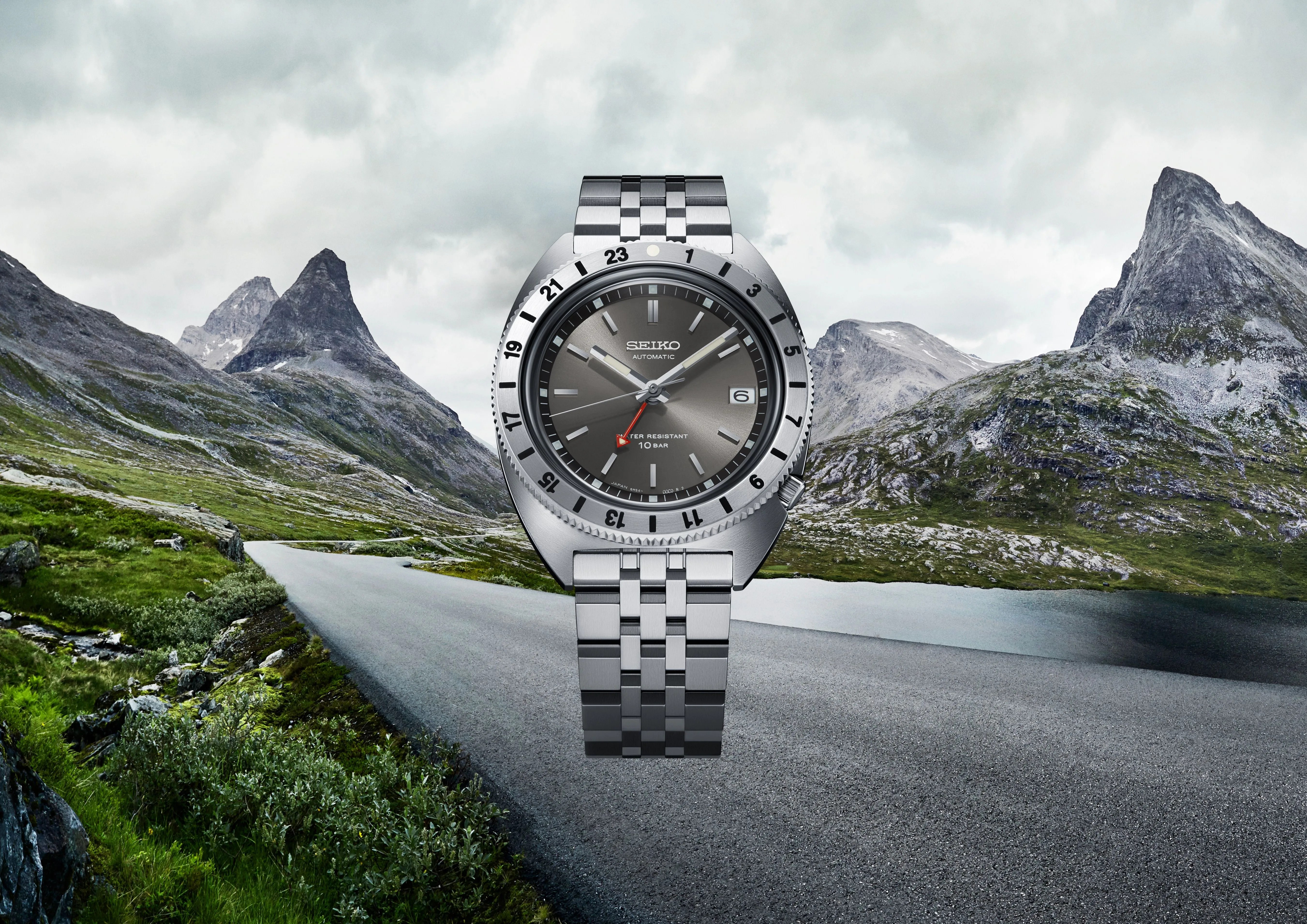 seiko navigator timer reissue watch and mountains