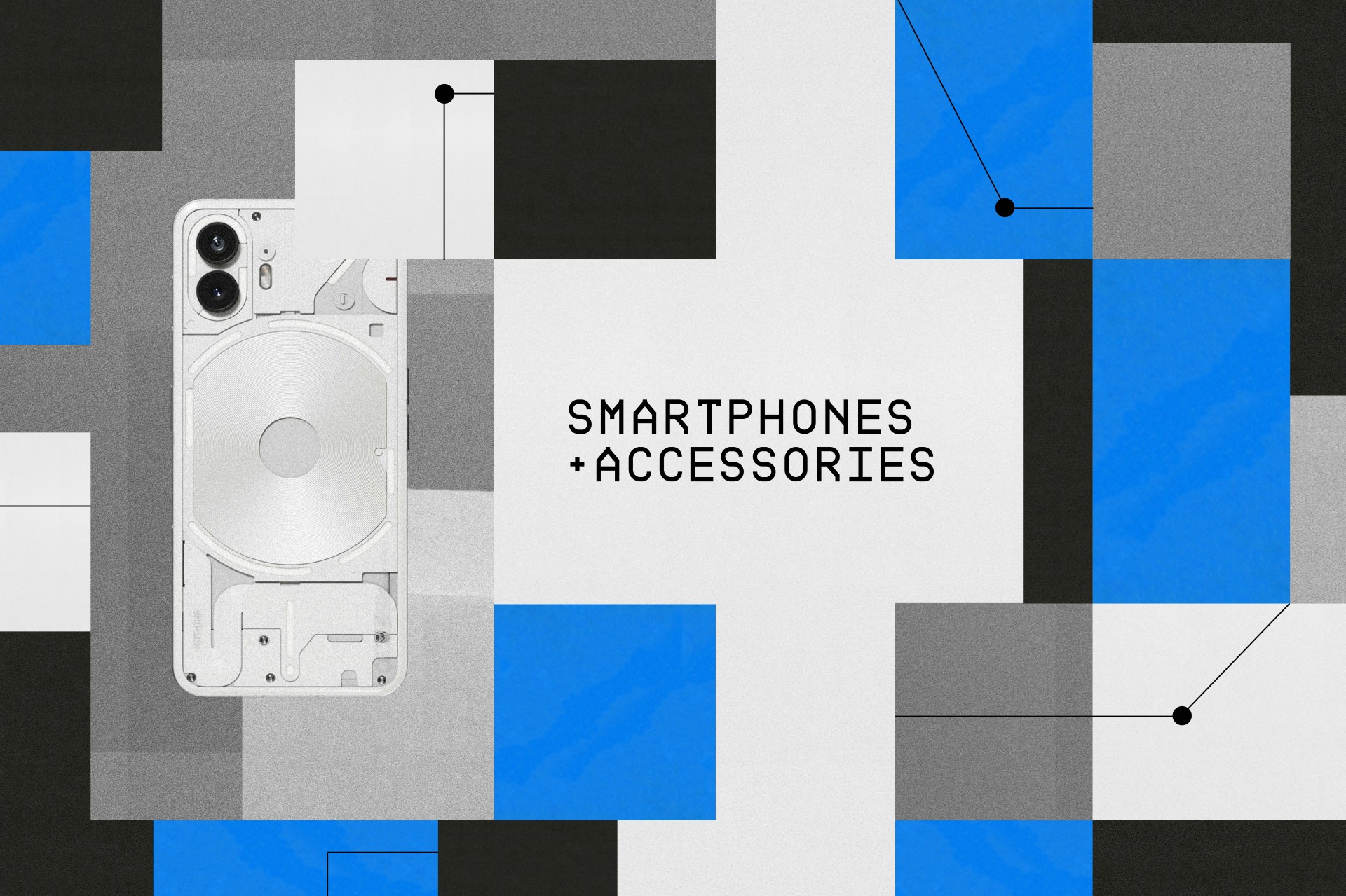 a smartphone a background of colored boxes