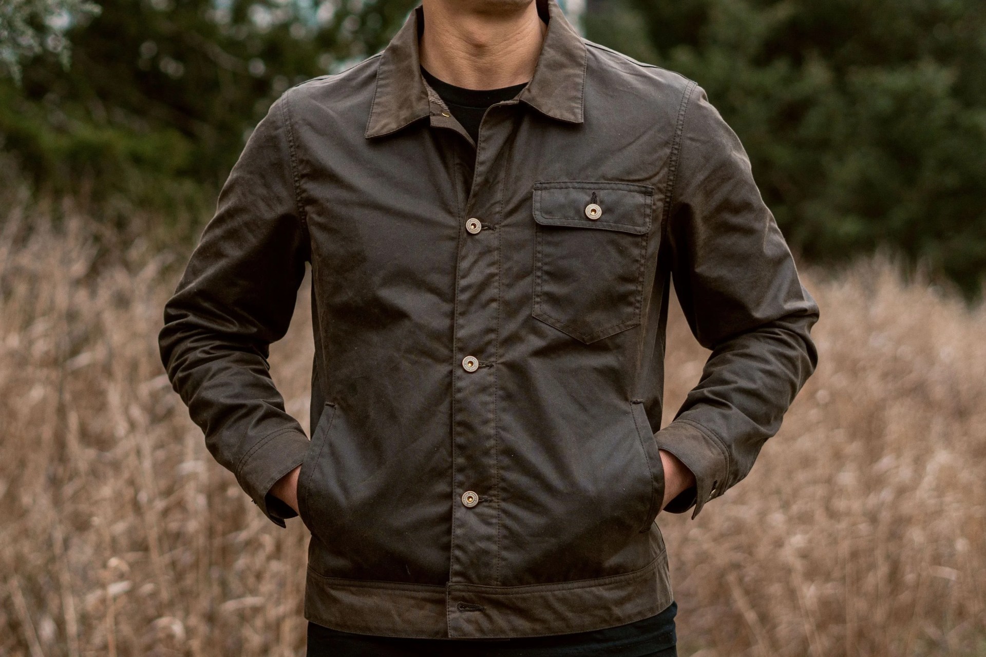 man wearing thursday boot co field jacket