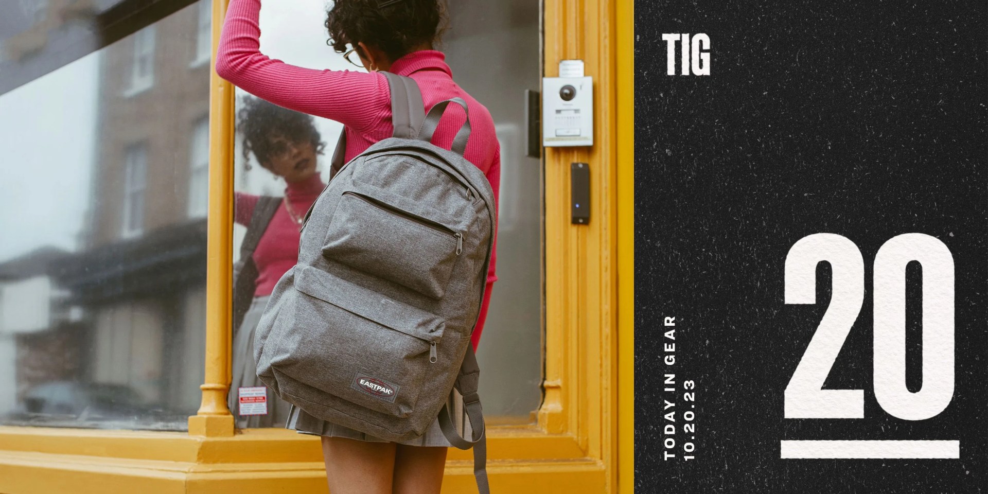 today in gear october 20 2023 woman wearing eastpak padded double sunday grey backpack