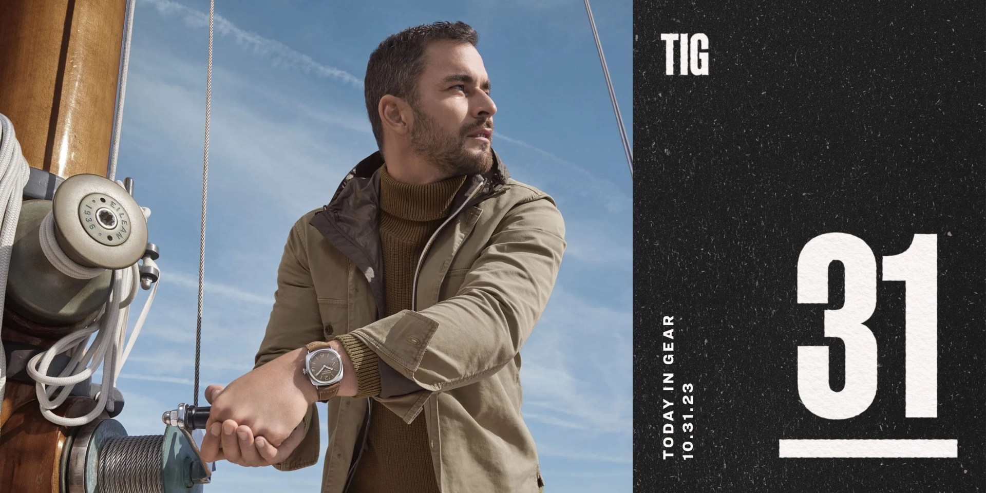 today in gear october 31 2023 man wearing panerai radiomir officine watch on wrist while controlling boat