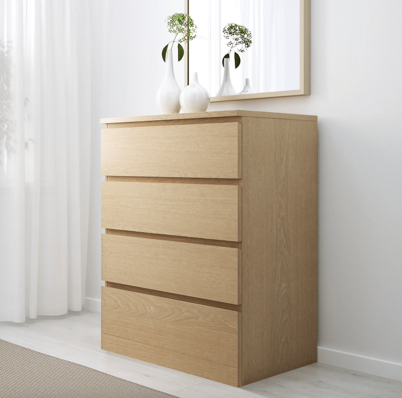 malm 4 drawer chest white stained oak veneer