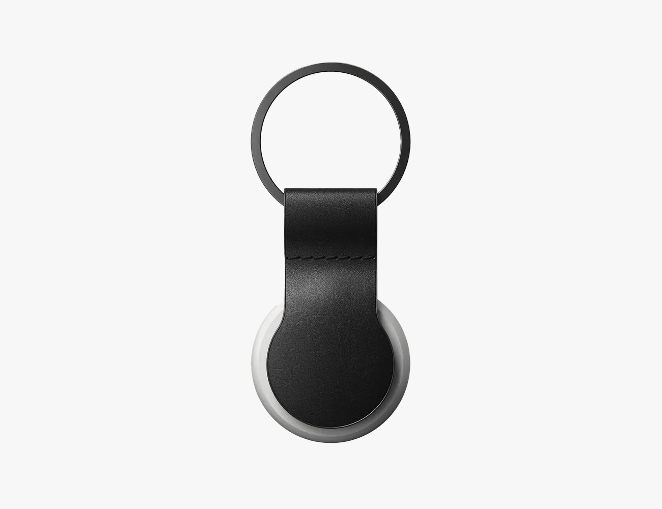 a black leather airtag case on a white background