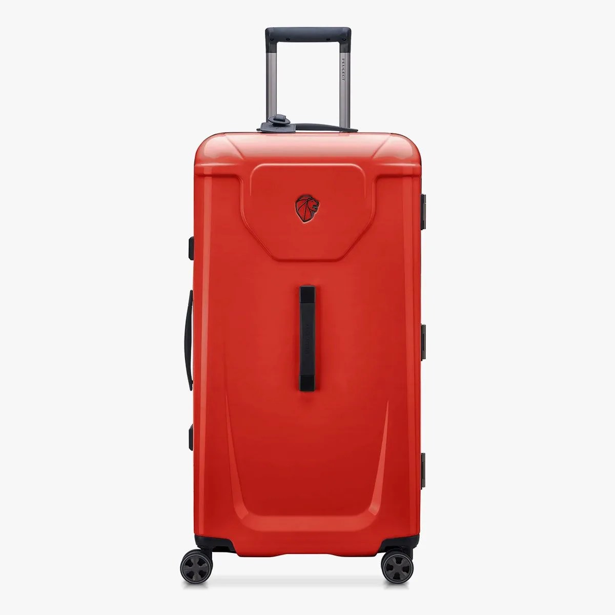 a red and black suitcase