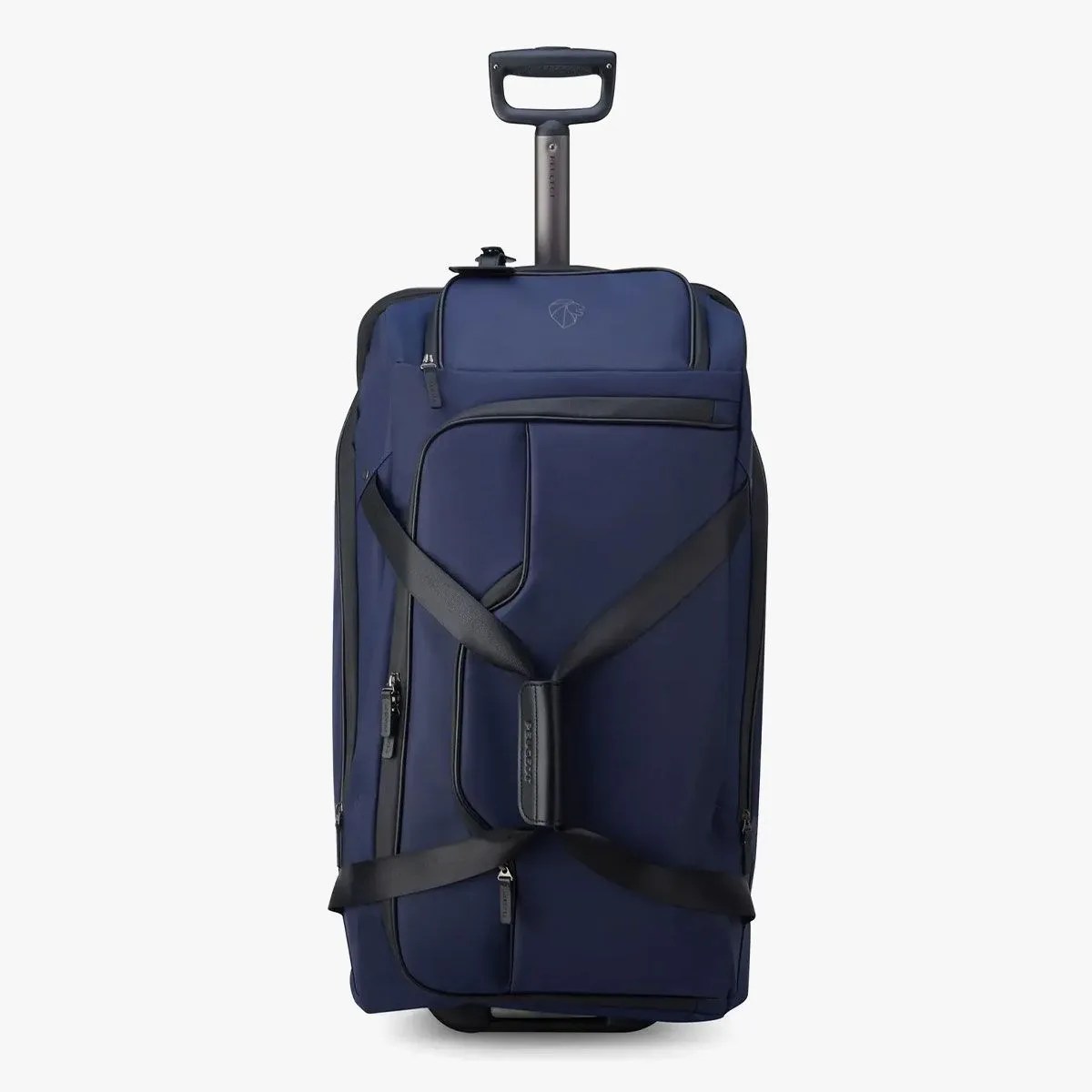 a blue suitcase with a handle