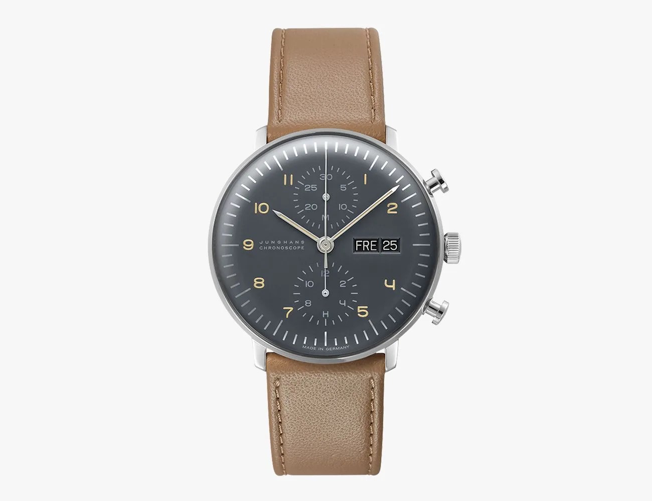 a black watch with a gold band
