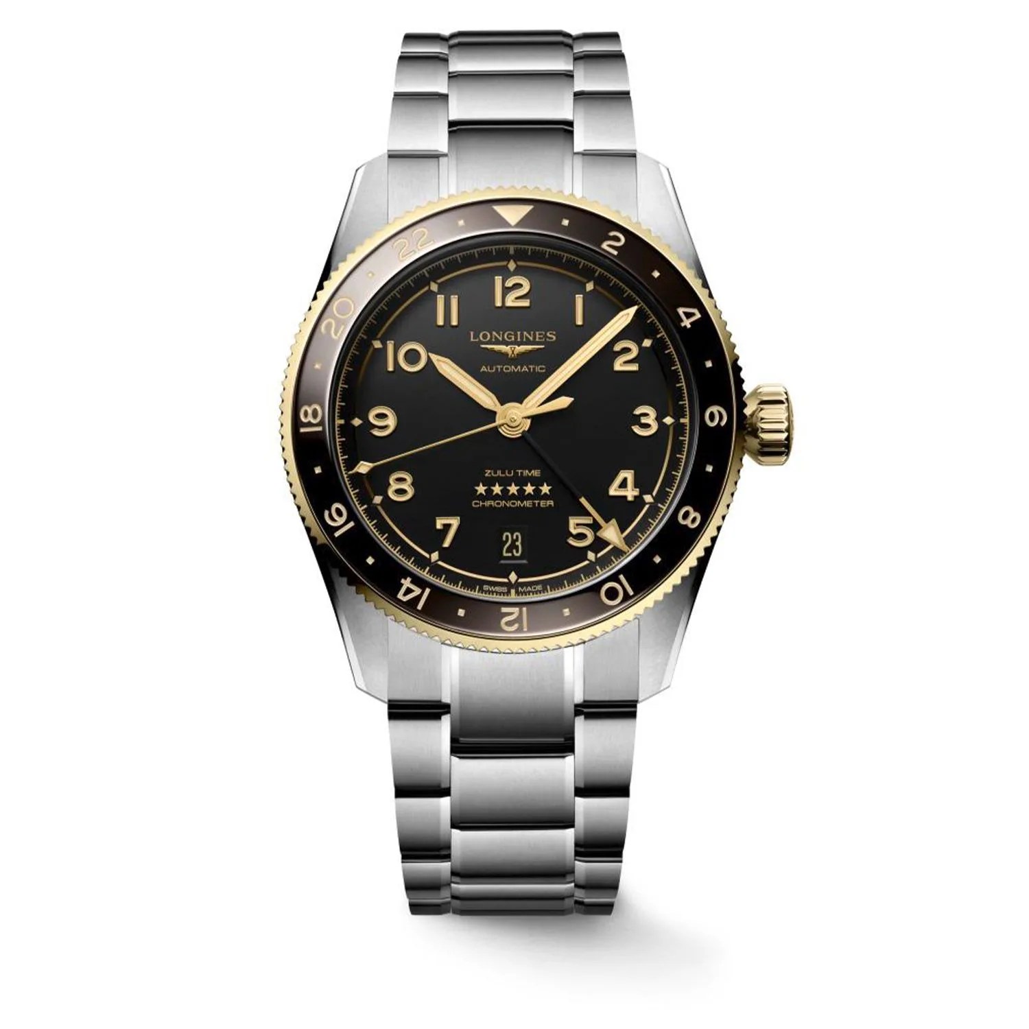 Longines Spirit Zulu Time 18 Karat Yellow Gold Watch