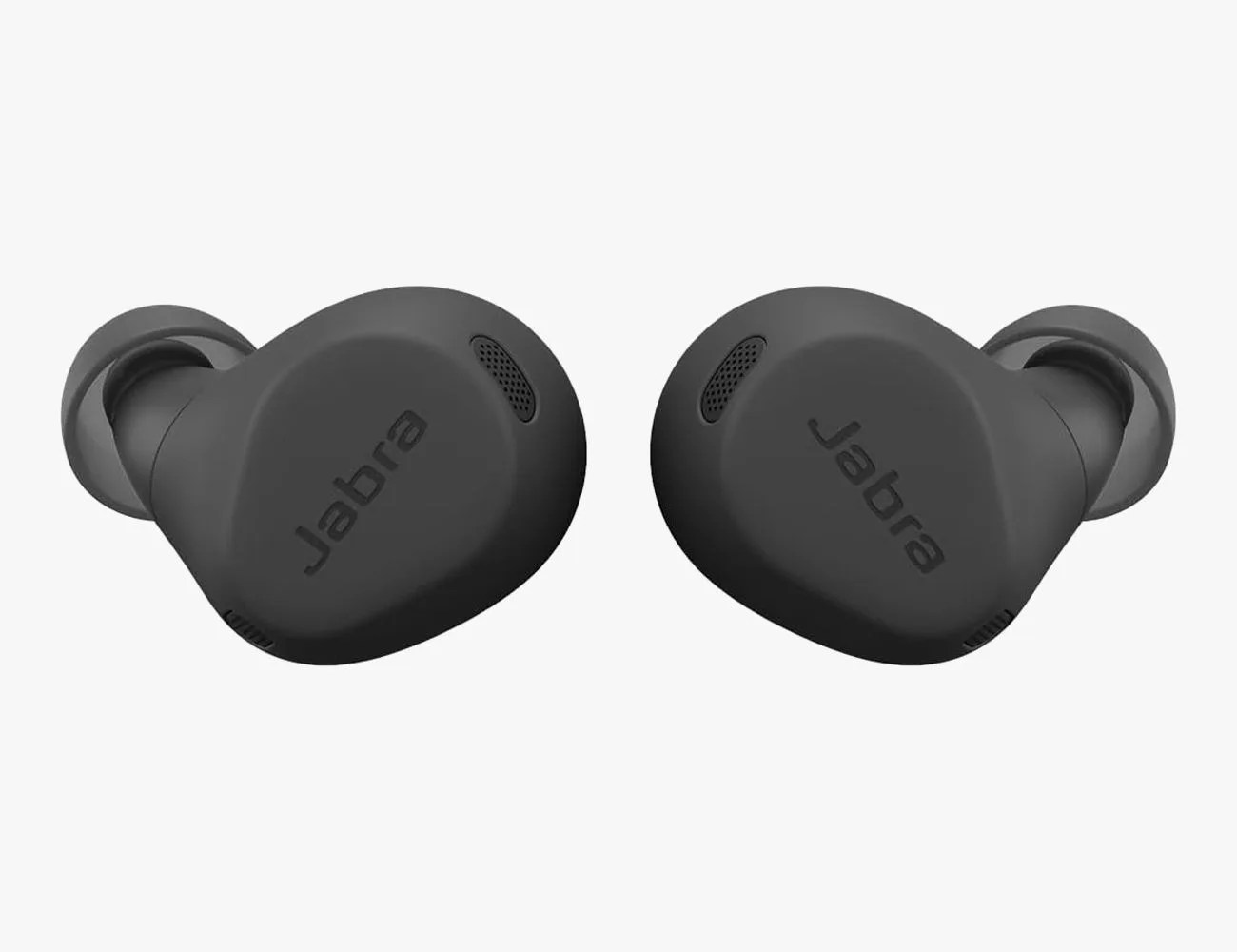 a pair of black earbuds