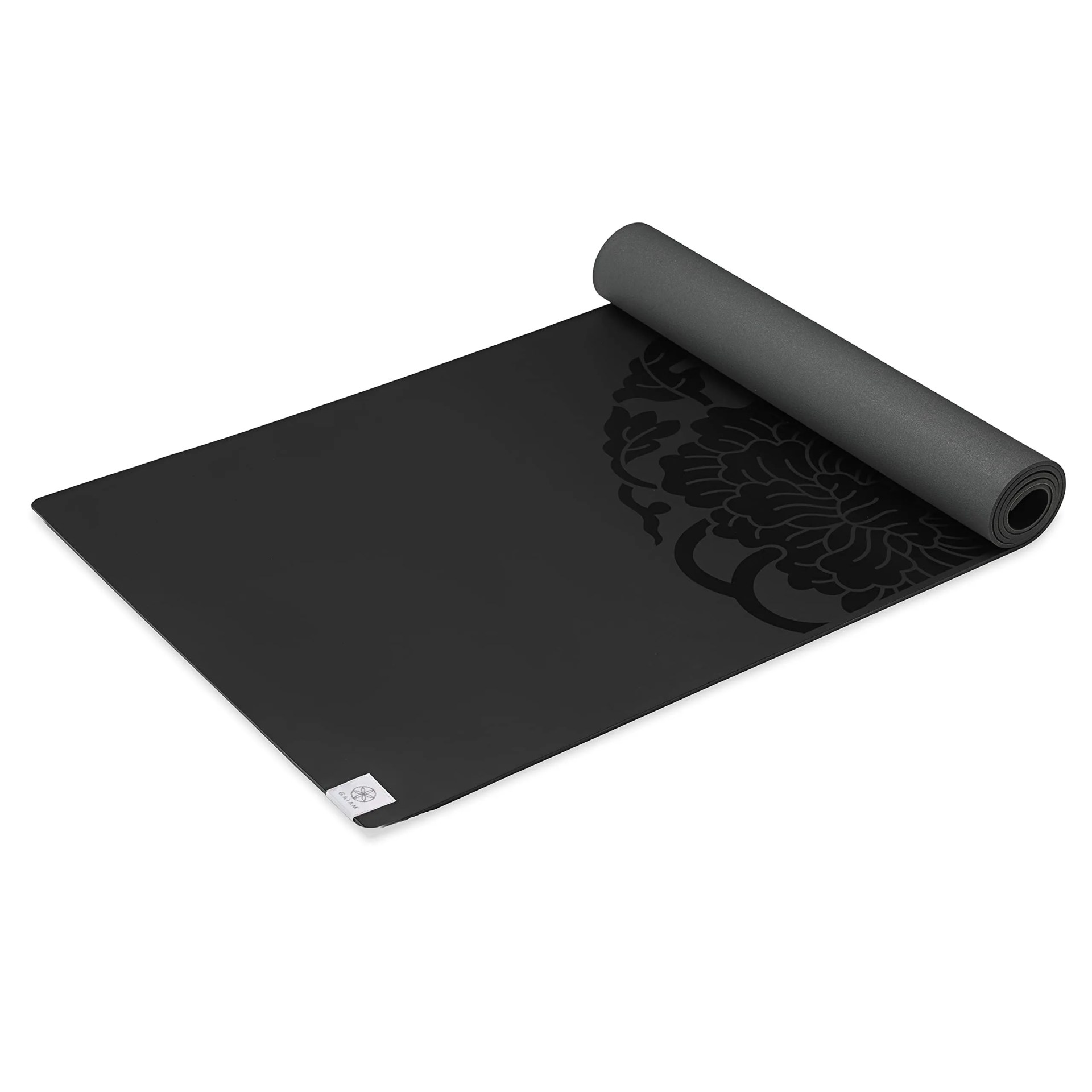 gaiam exercise fitness mat premium dry grip thick non slip for hot yoga, pilates floor workouts 68"l x 24"w x 5mm black