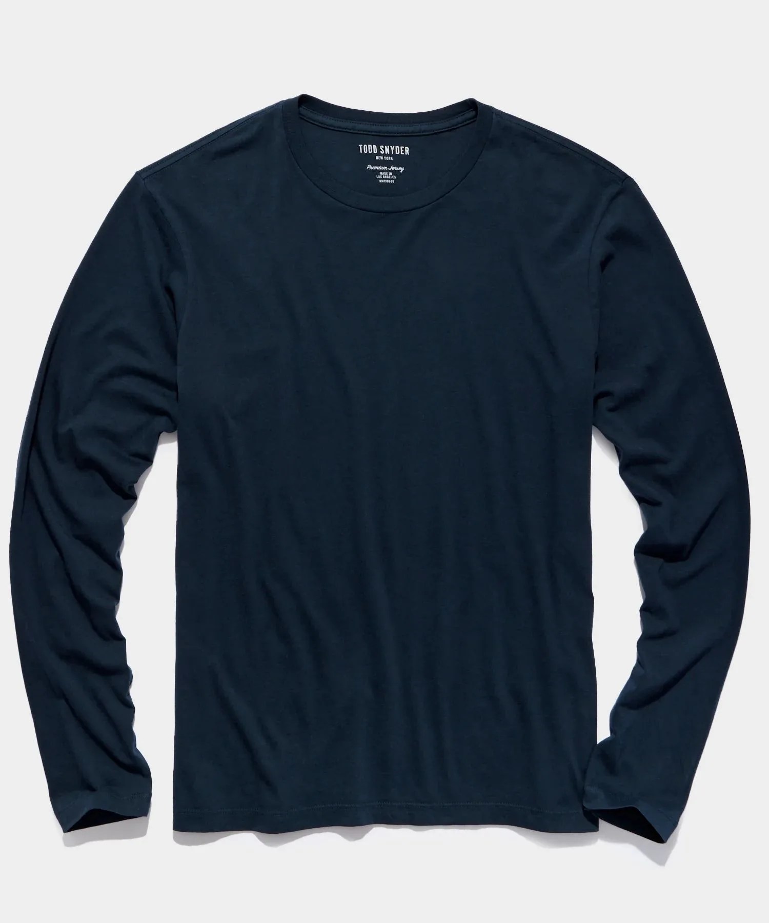 a blue shirt with a black logo