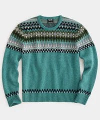greenland fair isle crewneck in oil blue