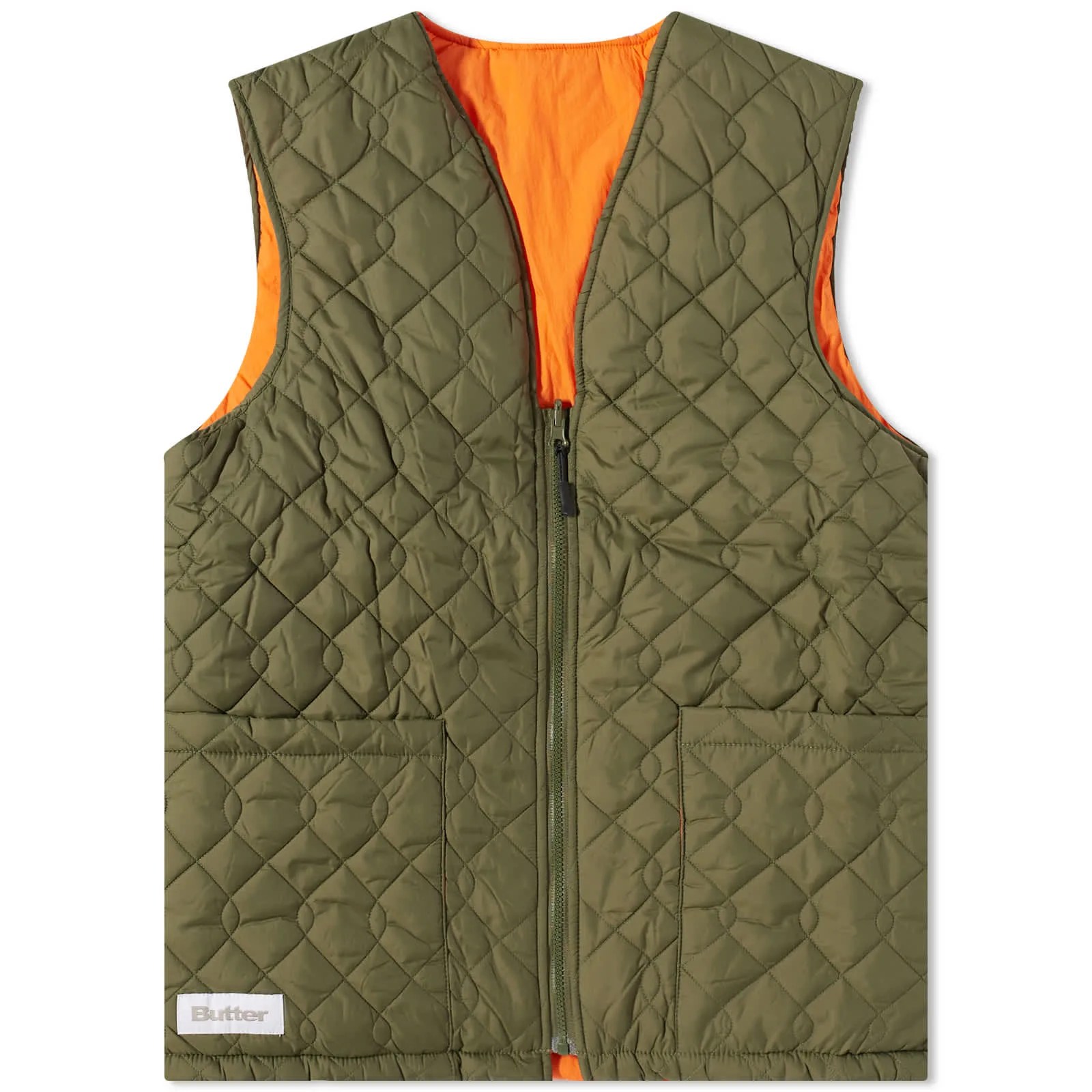 butter goods chain link reversible puffer vestarmy  orange