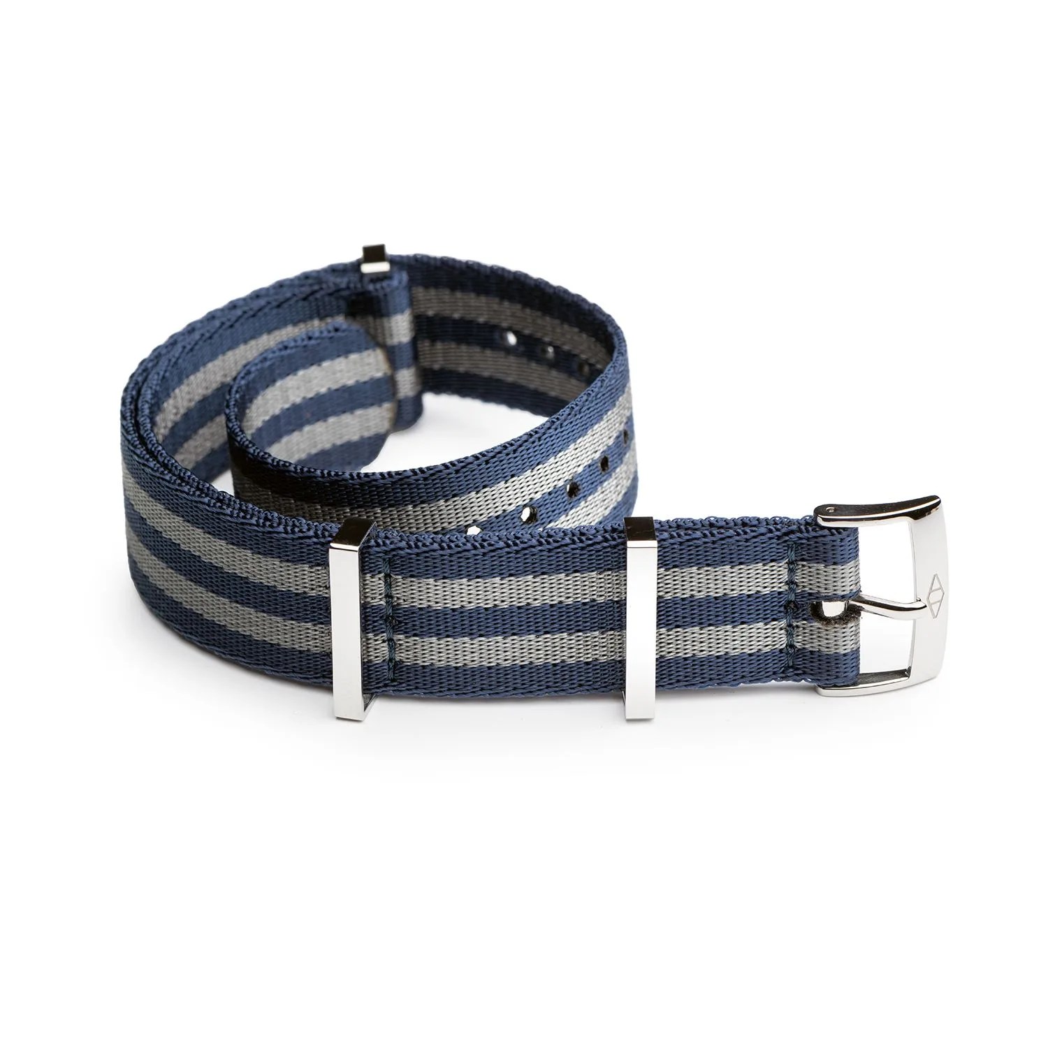 a blue and gray striped watch strap