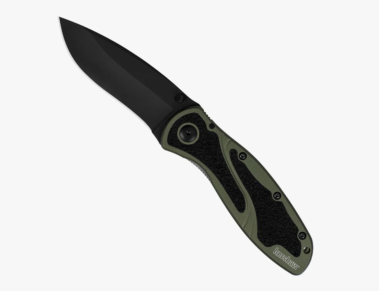 a knife with a black handle