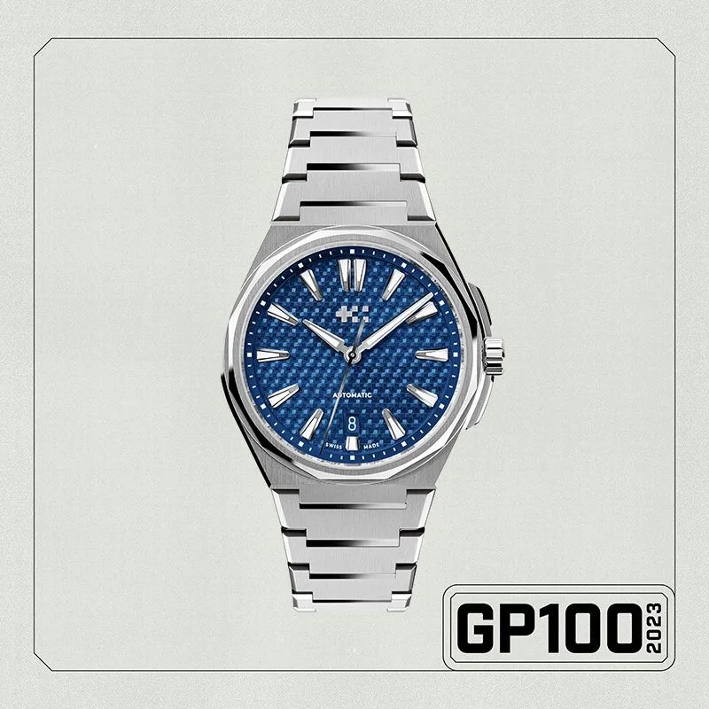 a silver and blue wrist watch
