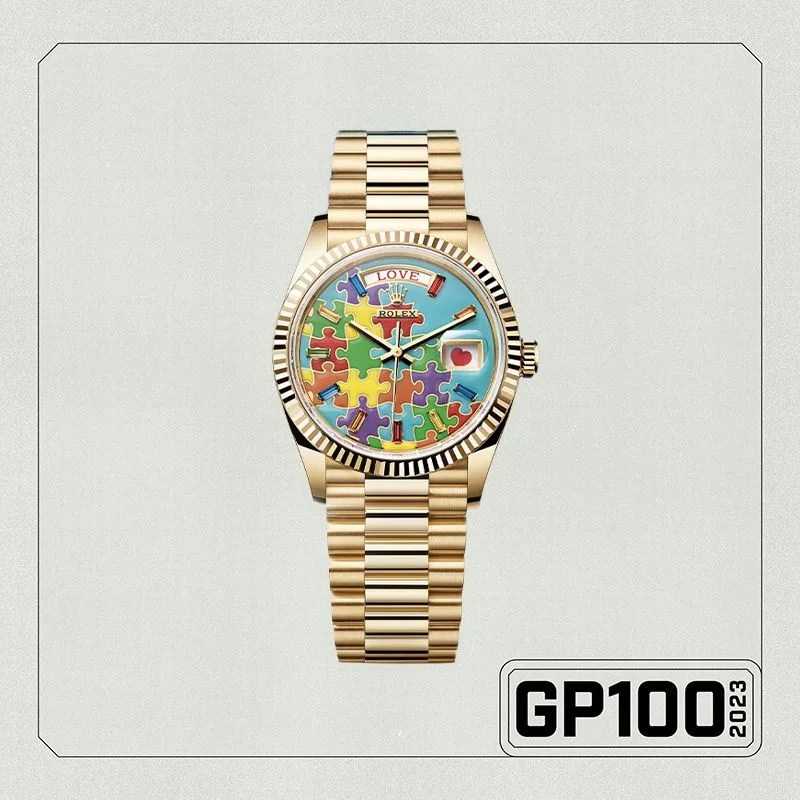 a watch with a colorful face
