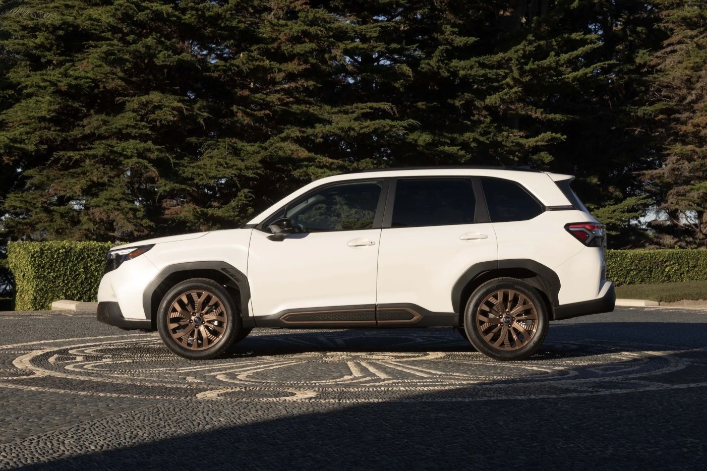 a white car parked on a road