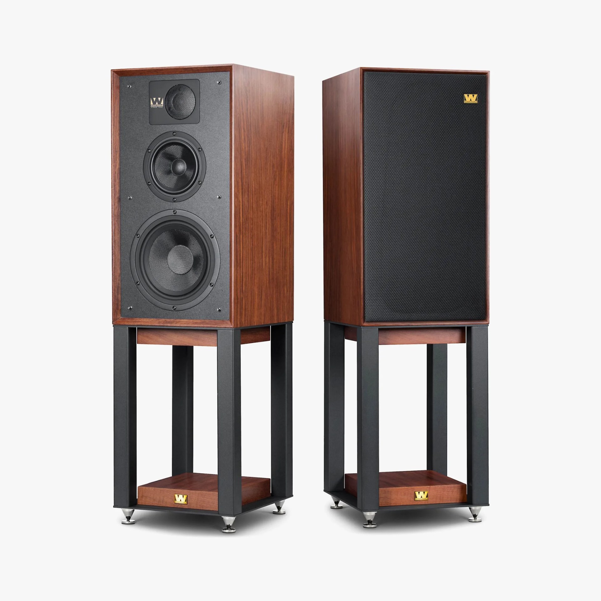 pair of wooden loudspeakers