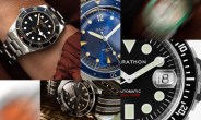 collage of dive watches from Tudor, Omega and other brands