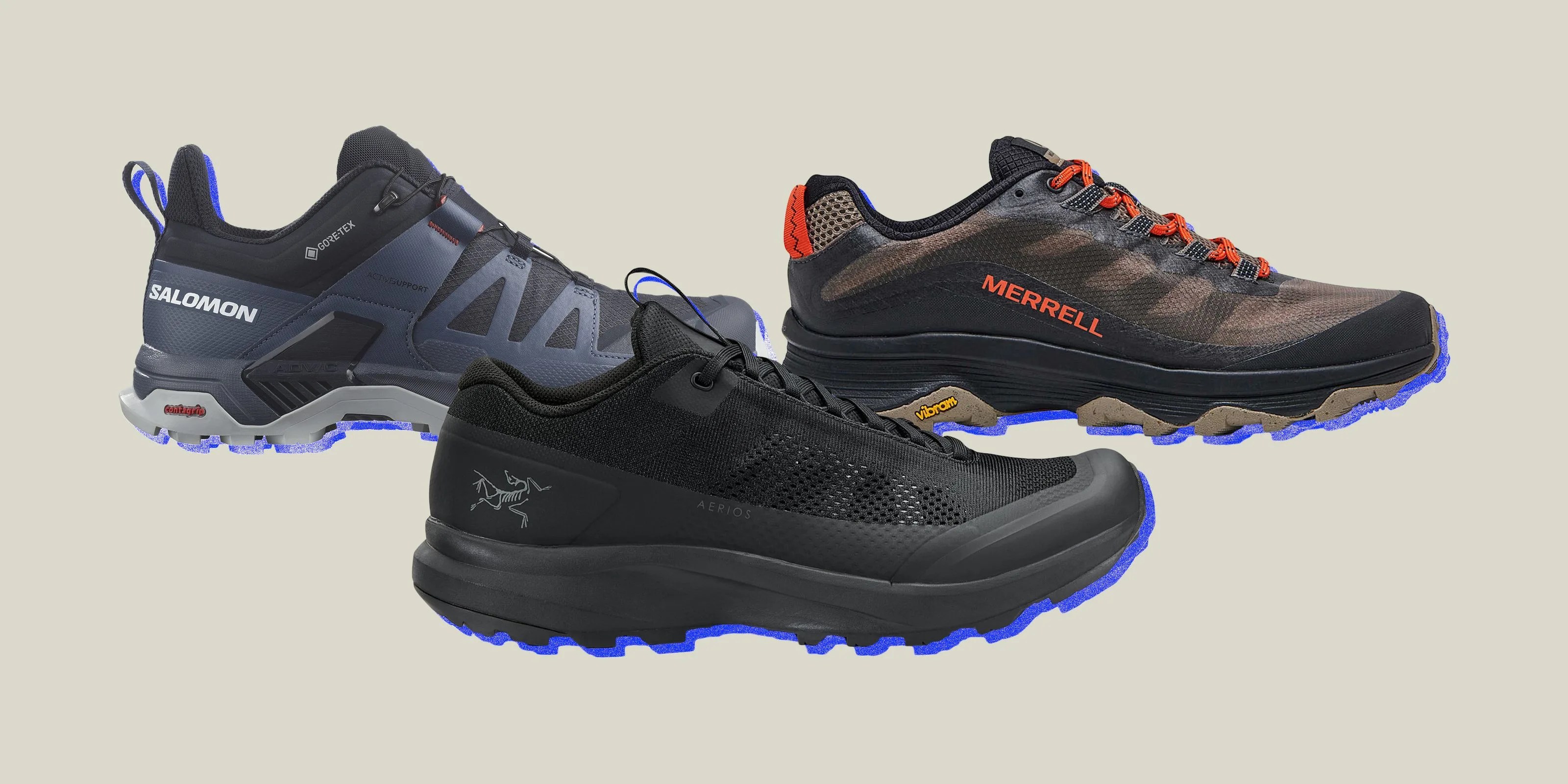 a collage of three hiking shoes