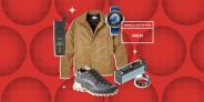 collage of a vape, a jacket, a watch, a shoe, a portable charger, and a ring