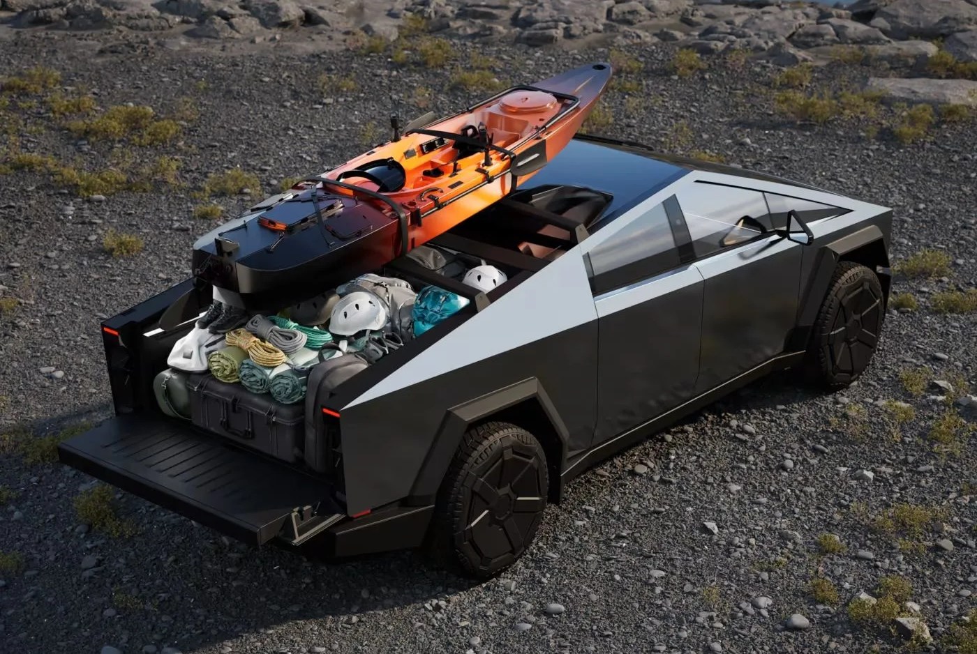 a truck on a rocky beach