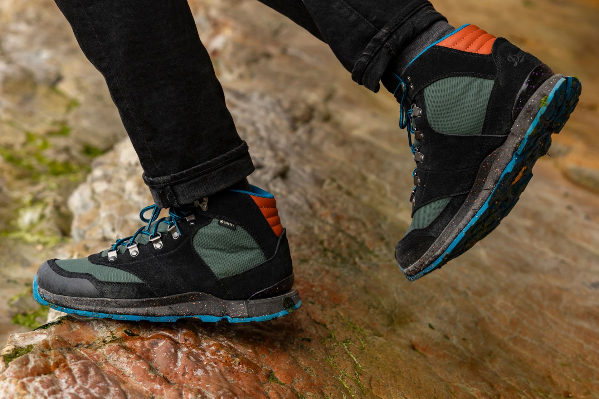 a person wearing hiking boots