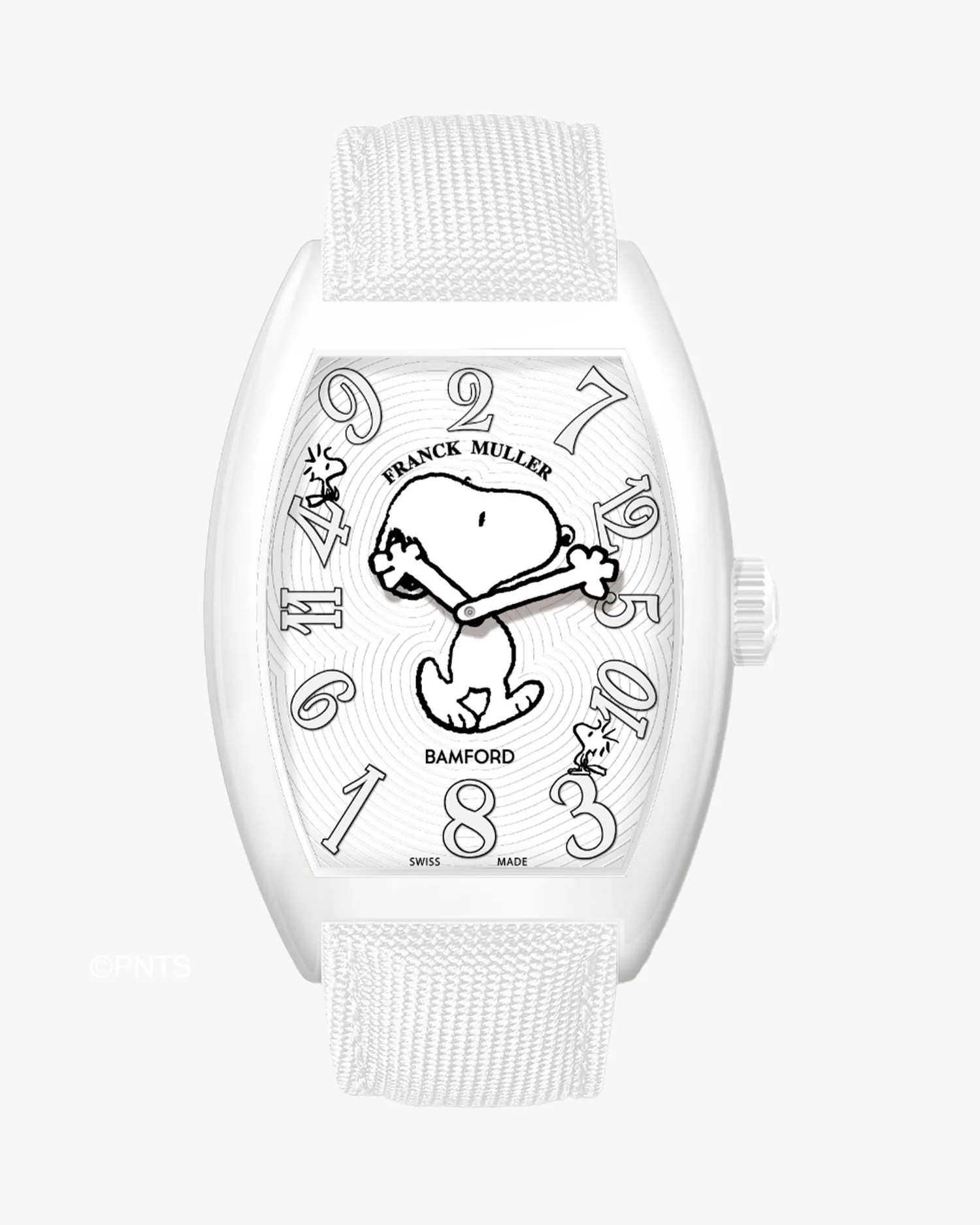 a white watch with a black face