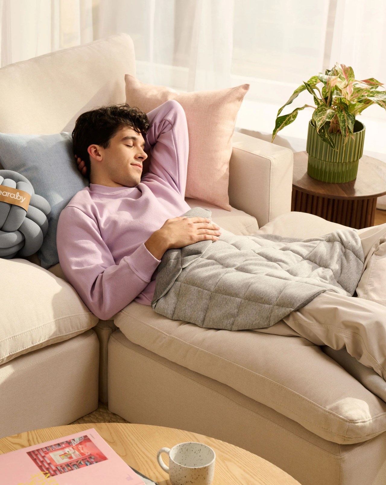 a person napping on a couch with lounger
