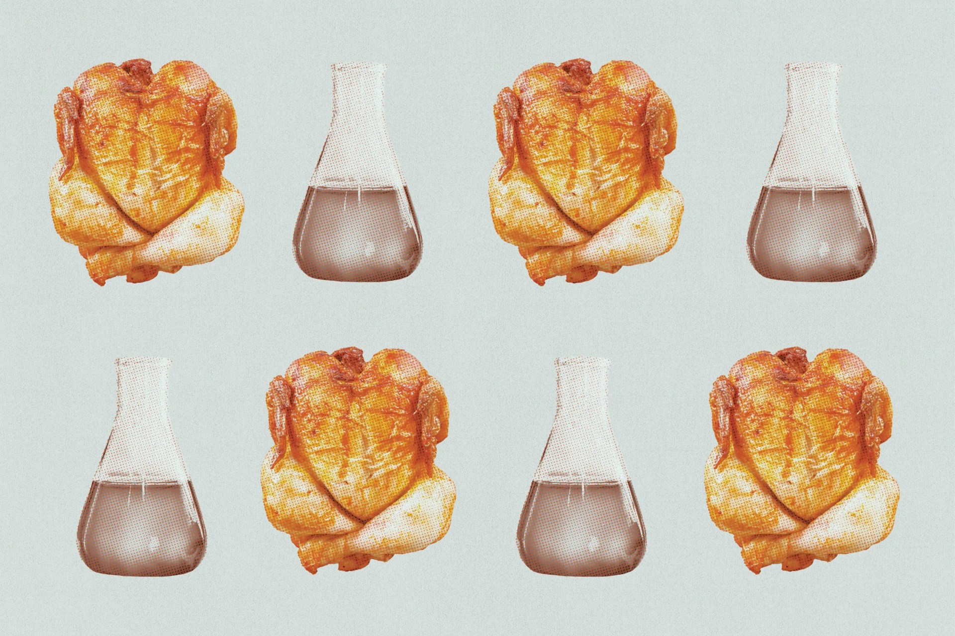 chicken and science beakers in 2 alternating lines