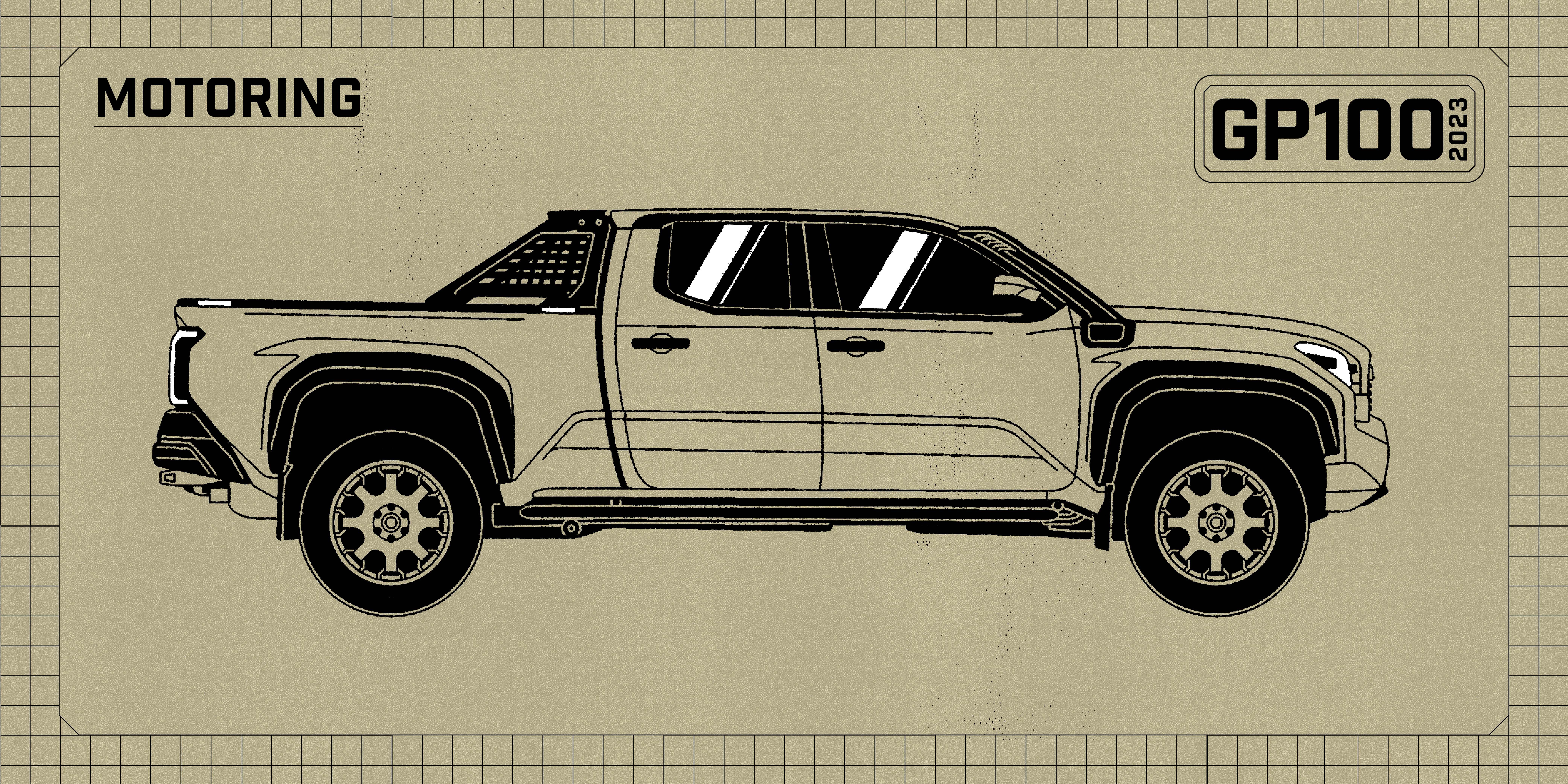 illustration of a car with a badge that says style and gp100 2023