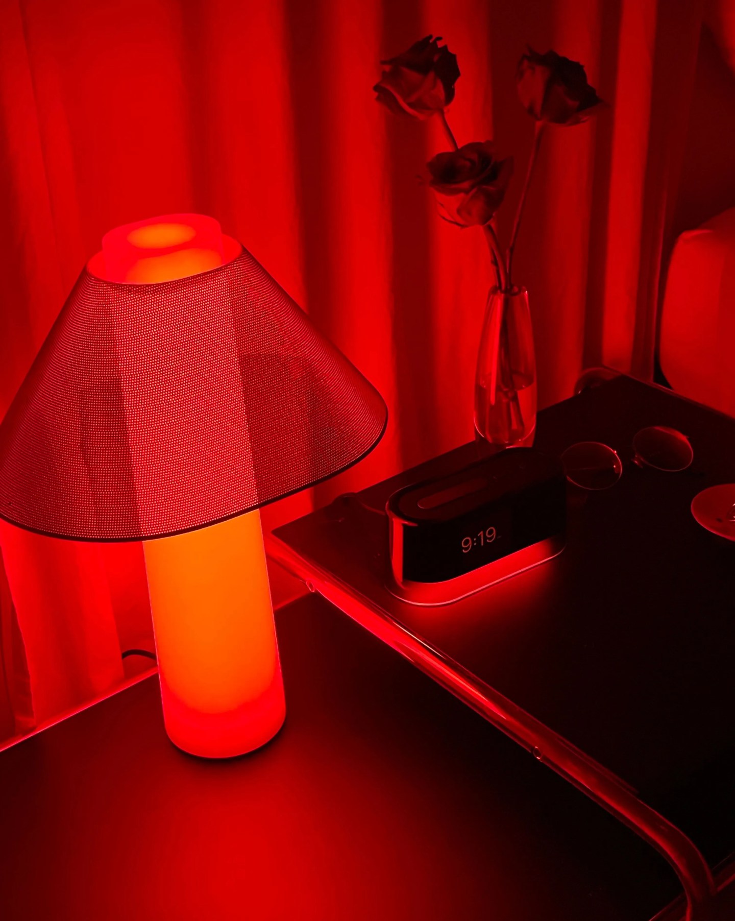 loftie clock in red light