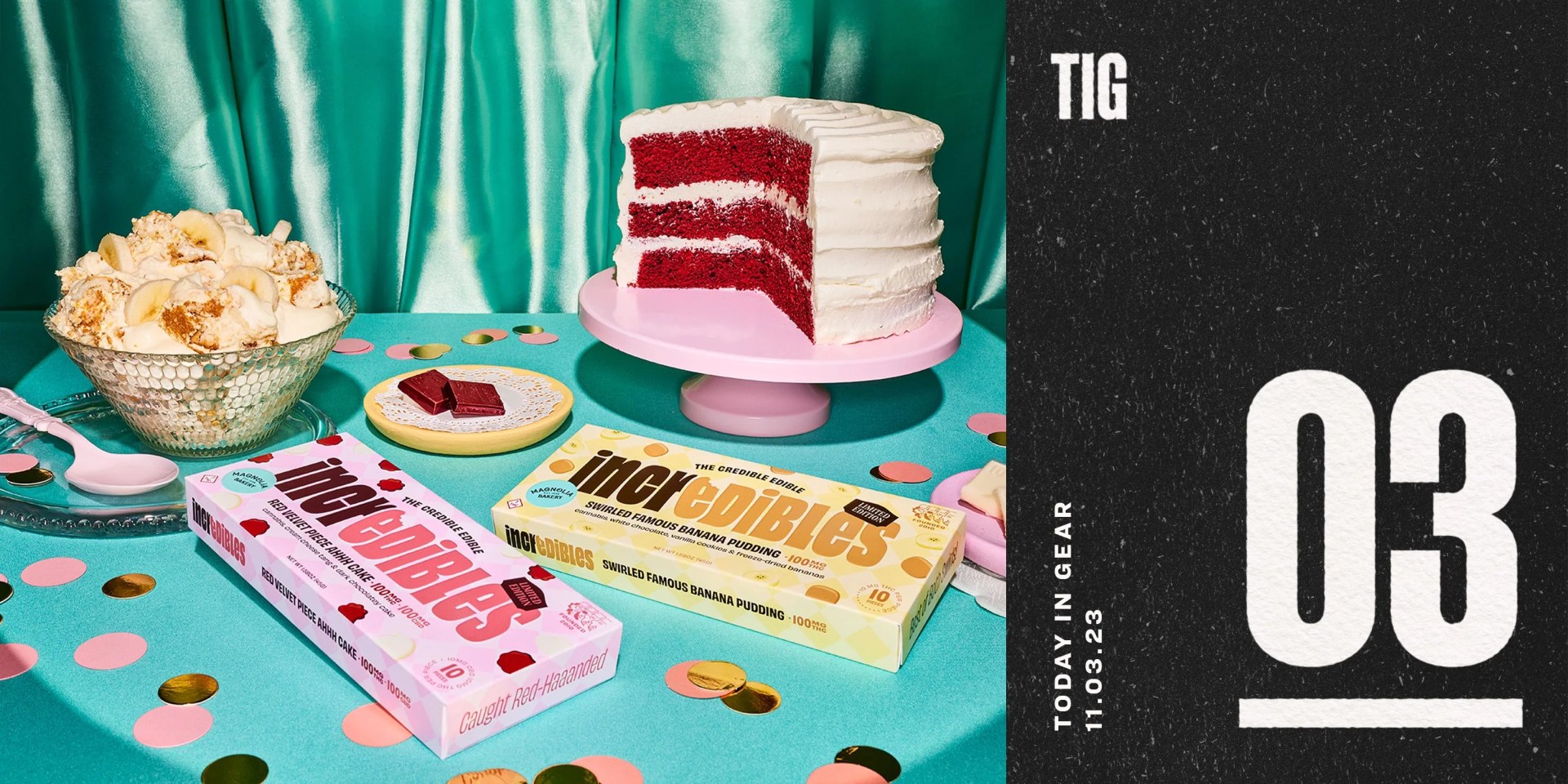today in gear november 3 2023 a cake and a cupcake on a table next to incredibles edibles