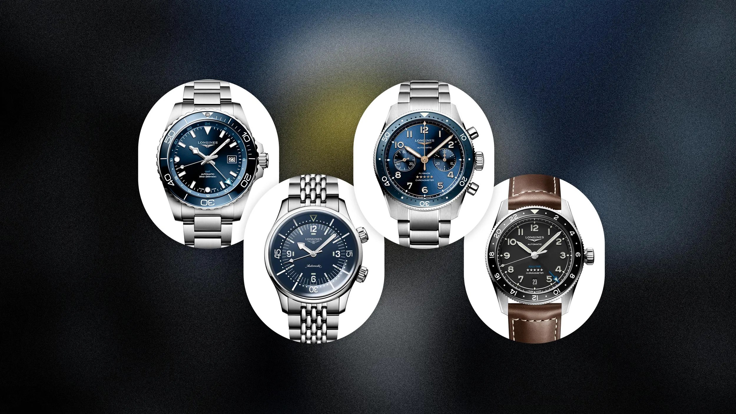 four watches in white bubbles
