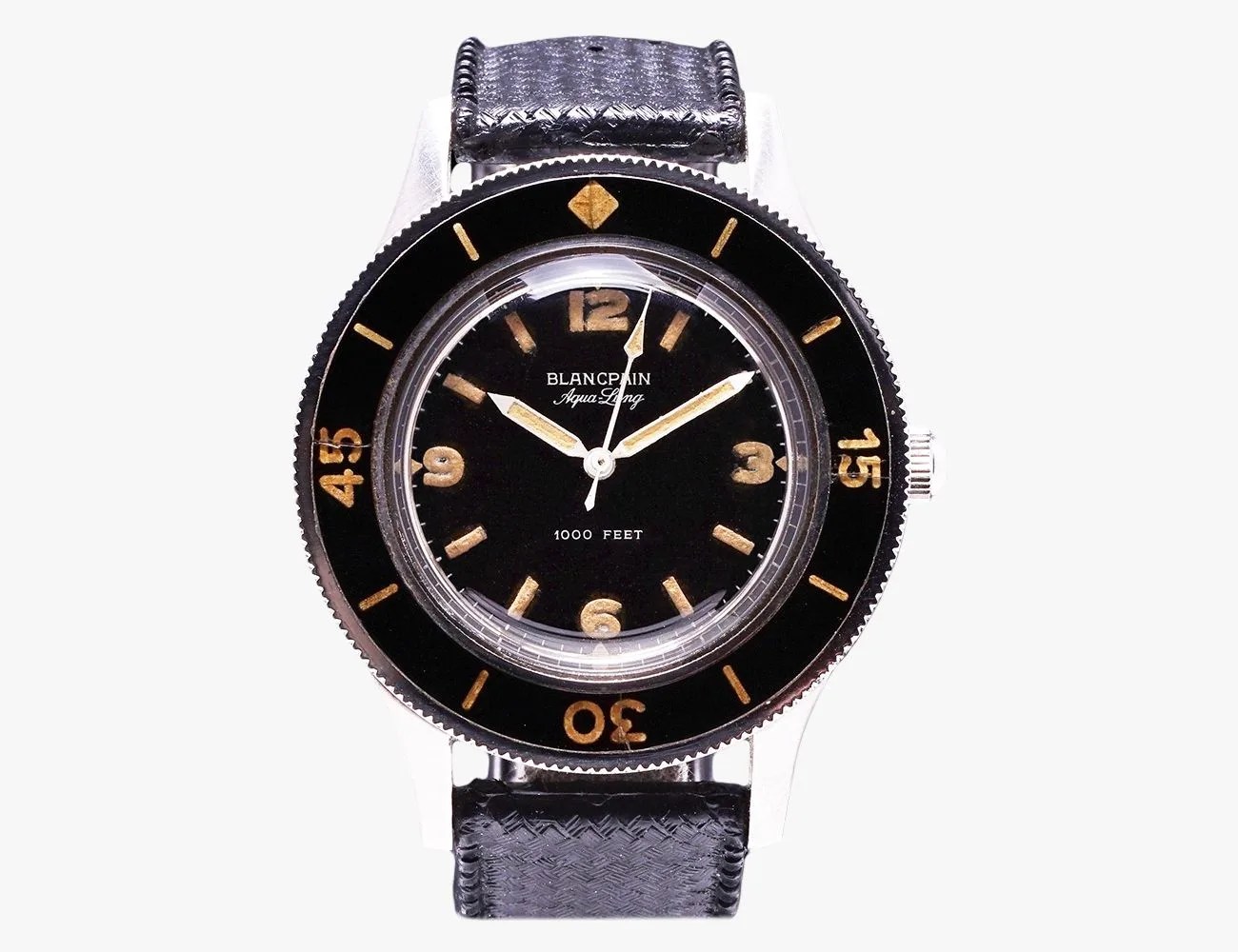 a black watch with gold accents