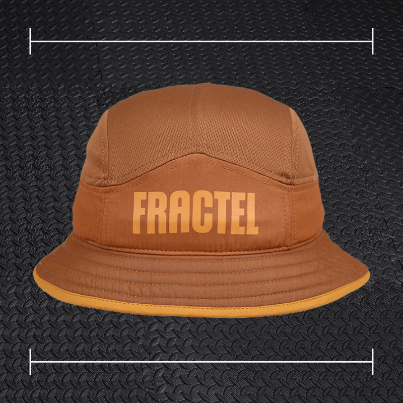 a brown hat with a yellow logo