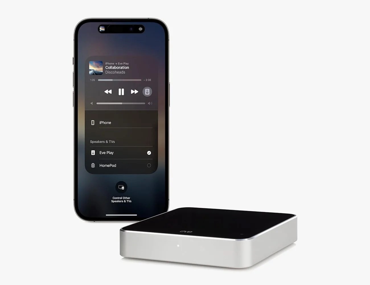 a phone next to a audio streaming interface