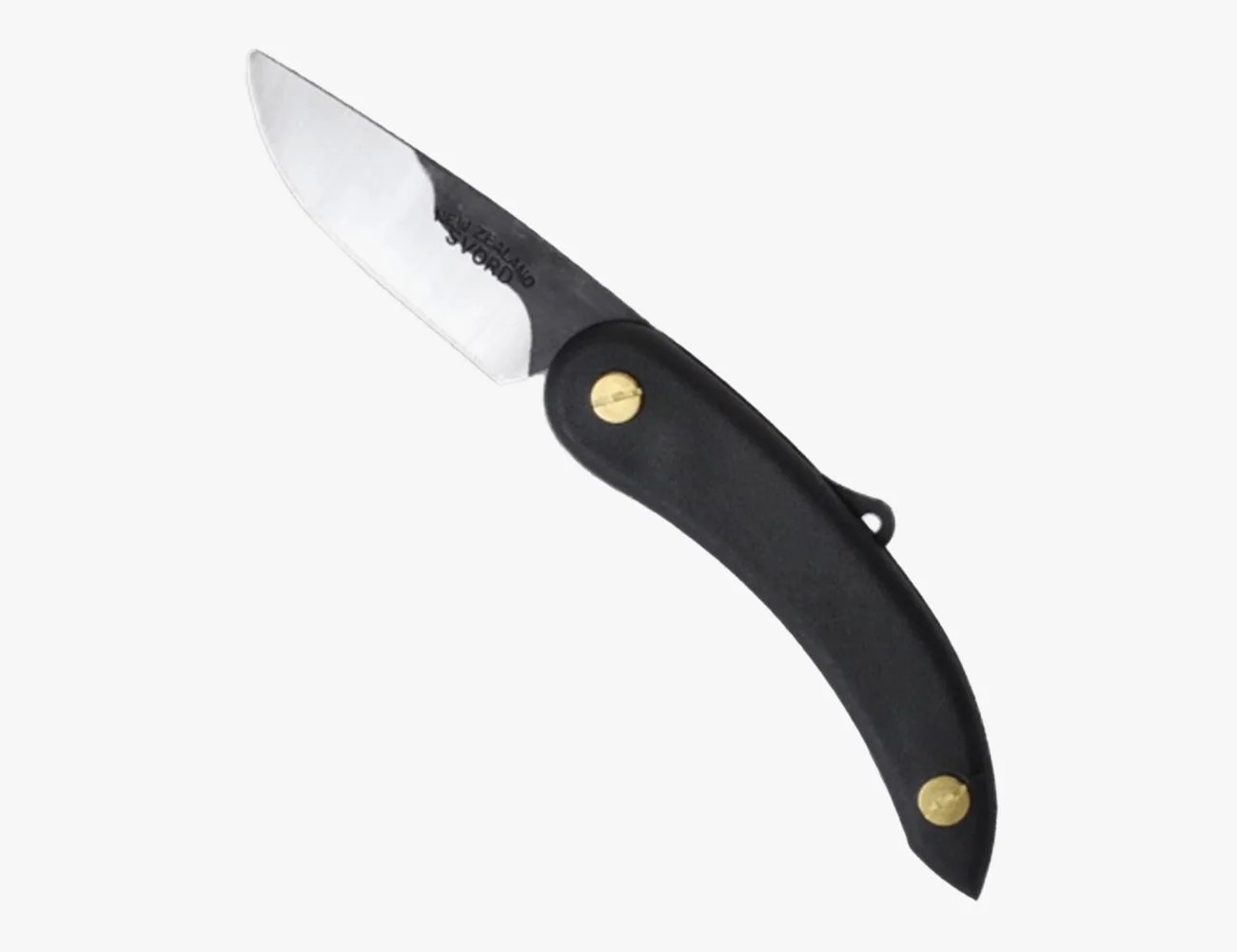 a knife with a black handle