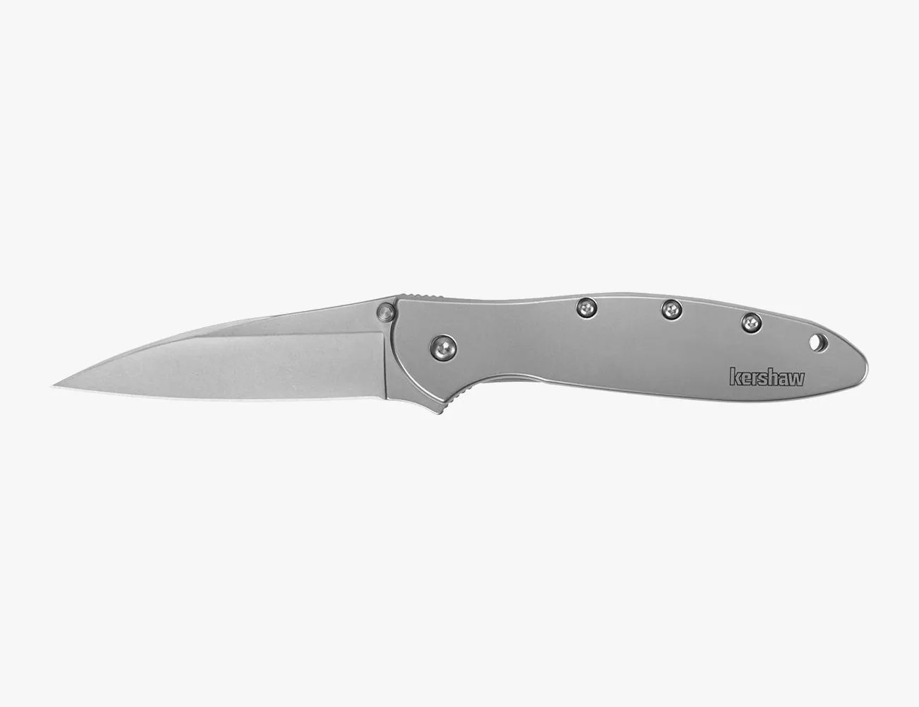 a silver knife with a black handle