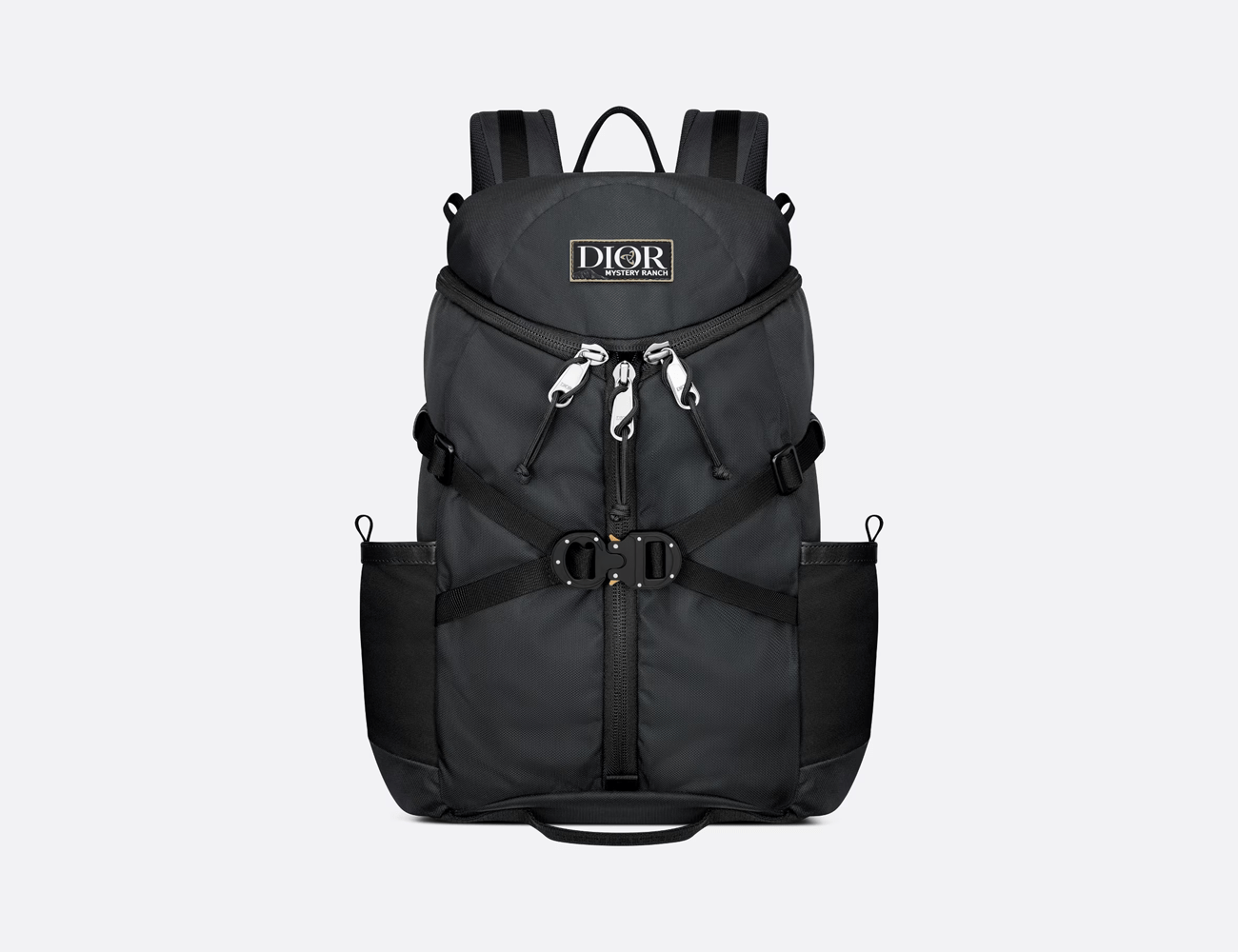 a black dior backpack with silver zippers