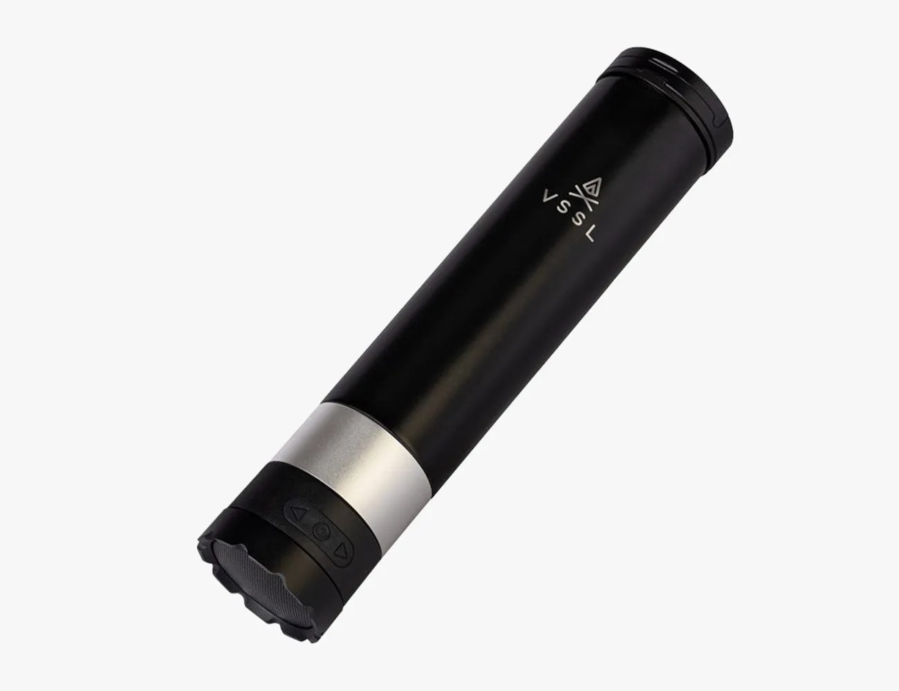 a black and silver flask