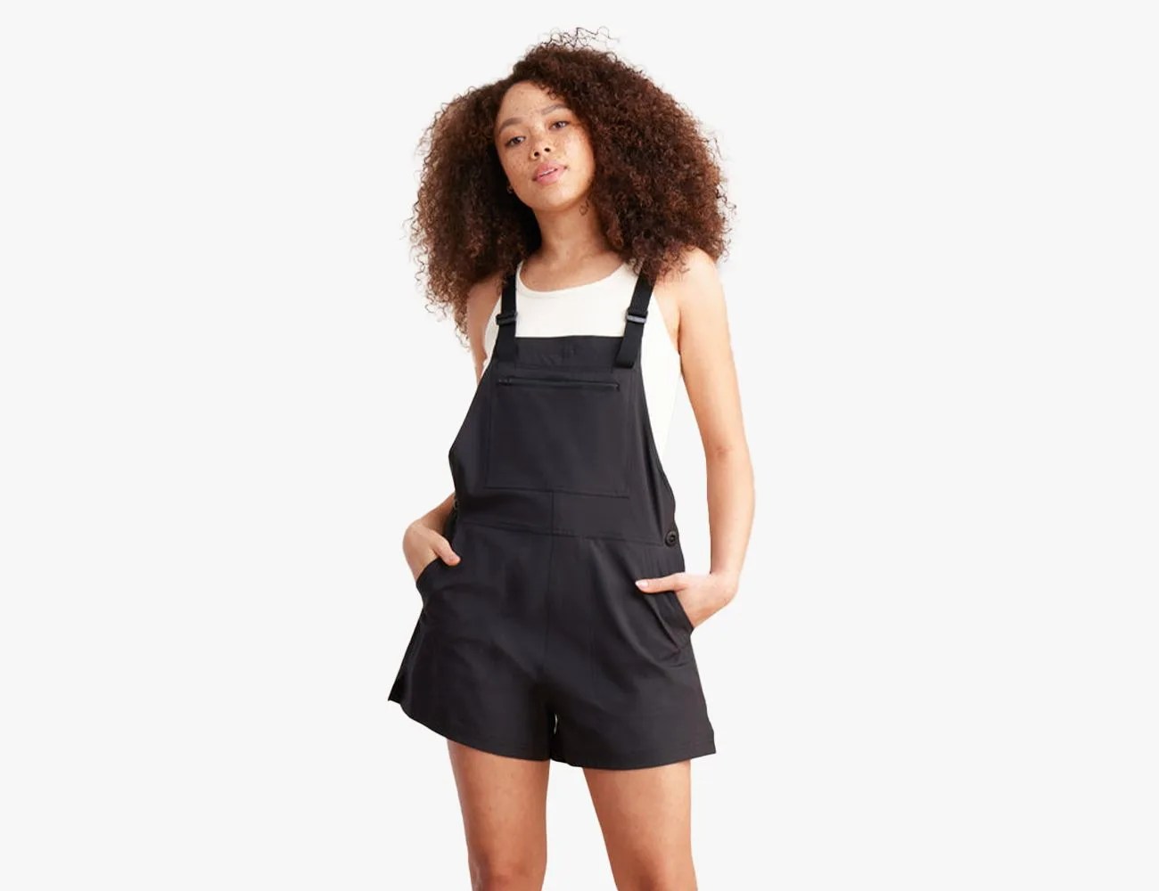 a person in a black romper