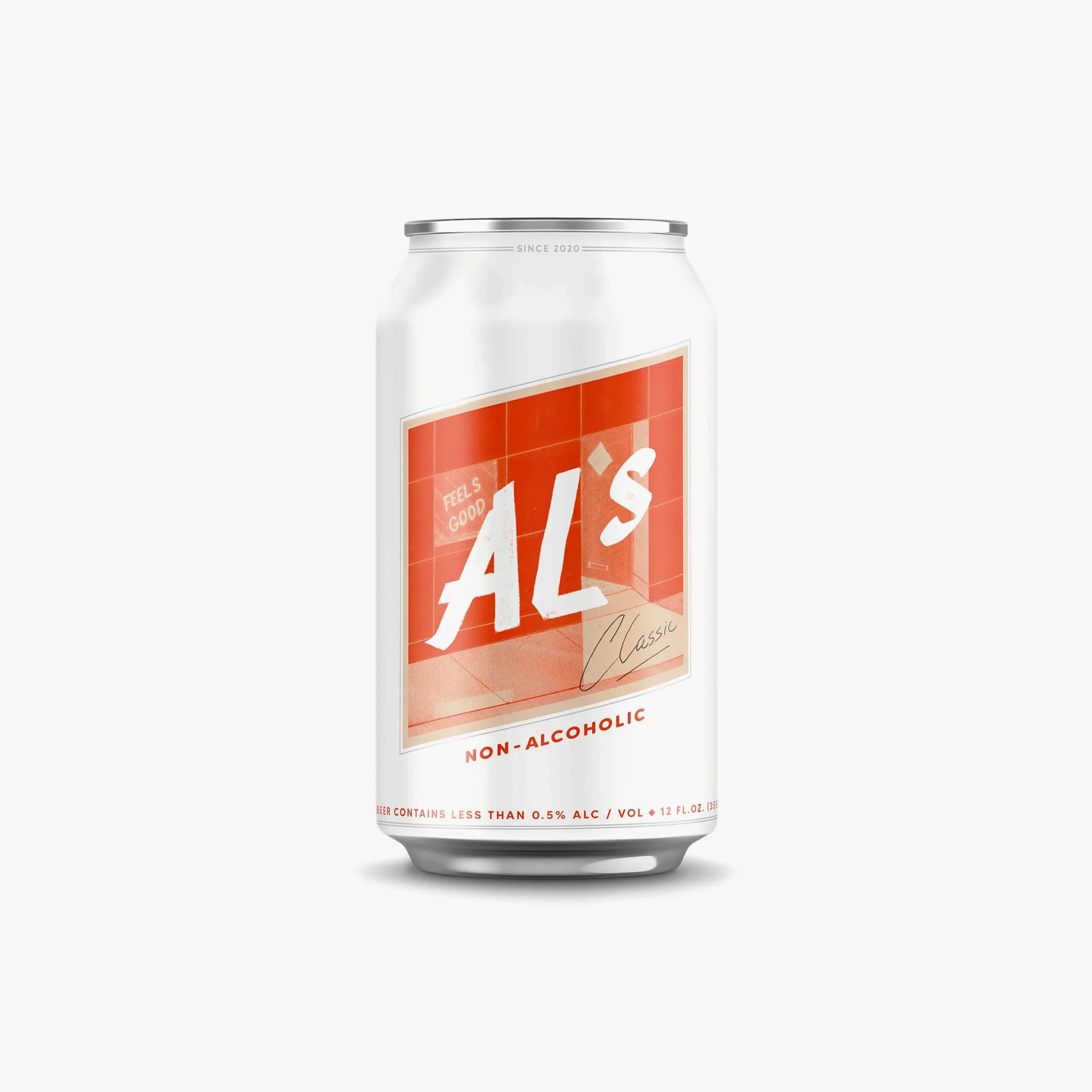 white beer can with red logo