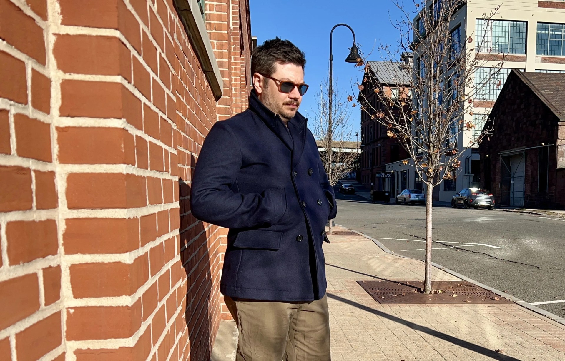 man wearing a peacoat