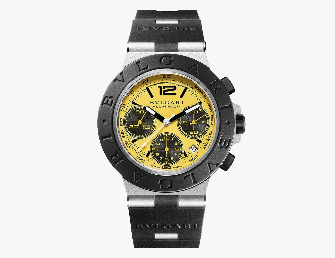 a black and yellow watch