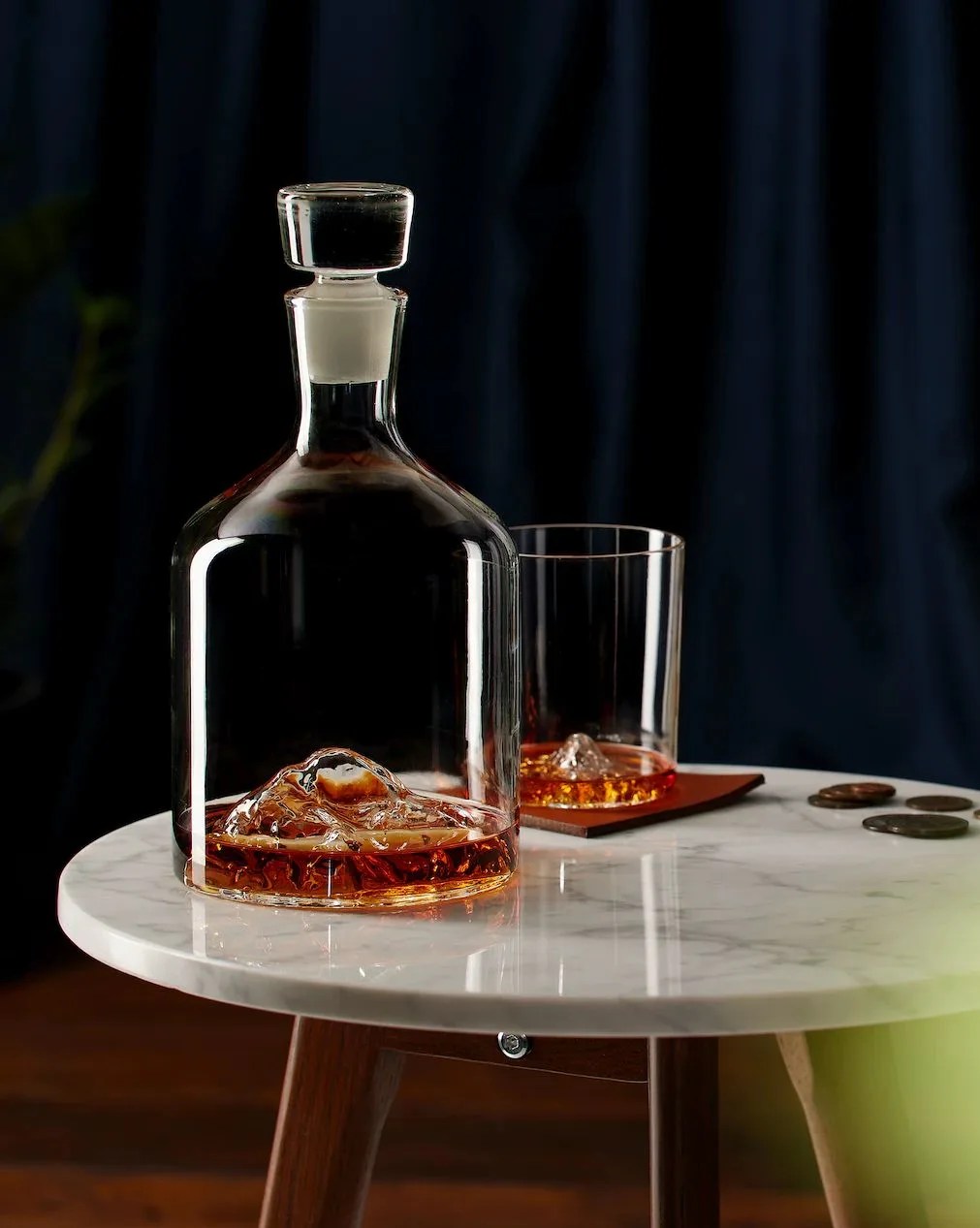 whiskey peaks half dome decanter in clear on a table