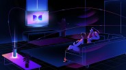 illustration of two people watching a TV in a home theater