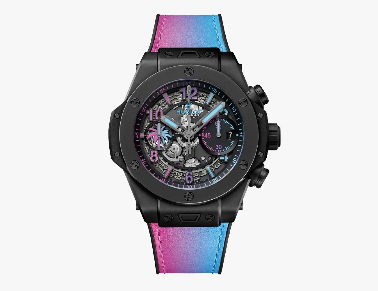 a black watch with a purple band