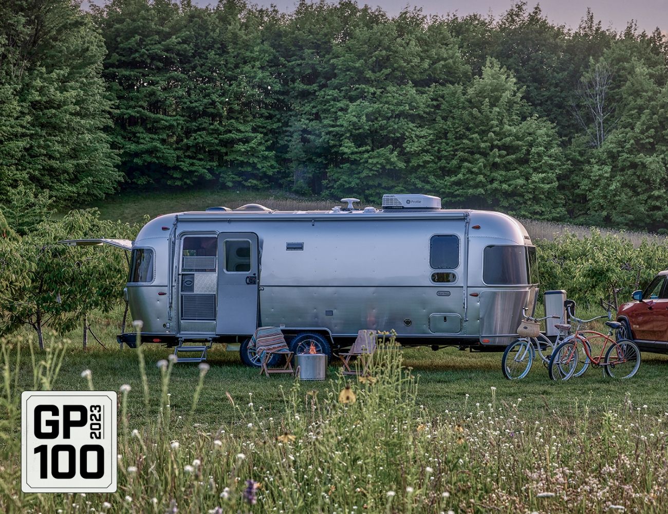 a trailer parked in a field