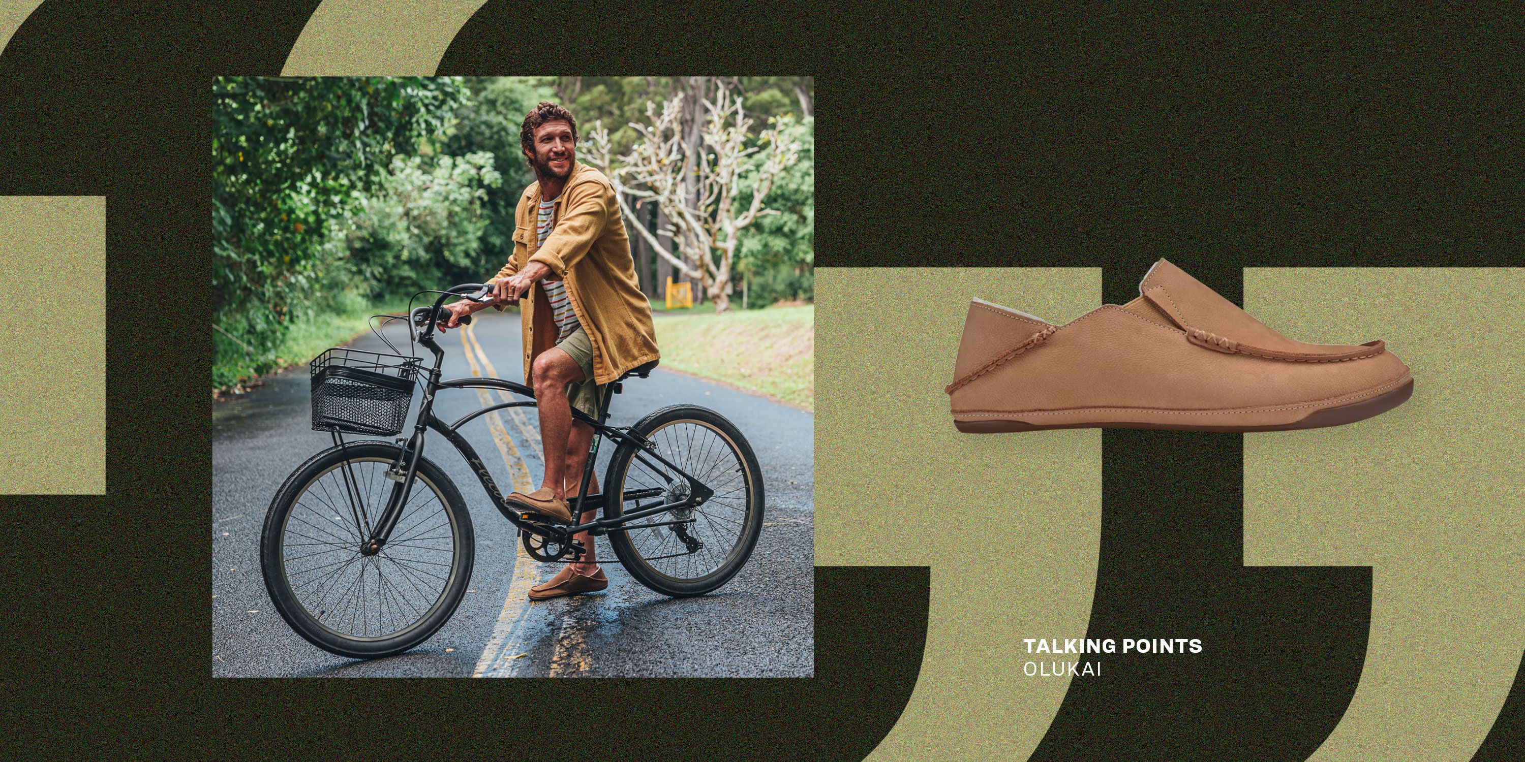 talking points man on bike wearing olukai kipuka hulu